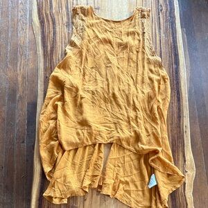 FREE PEOPLE Sleeveless Crinkled Mustard Yellow Tank Top